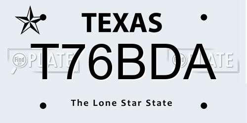 T76BDA Texas License Plate