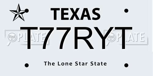 T77RYT Texas License Plate