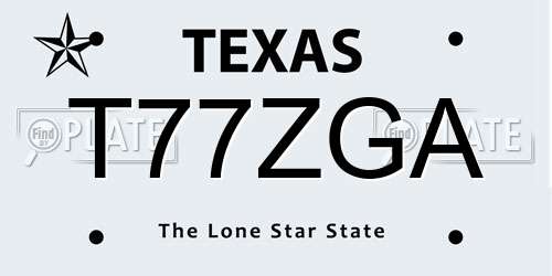 T77ZGA Texas License Plate
