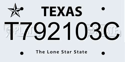 T792103C Texas License Plate