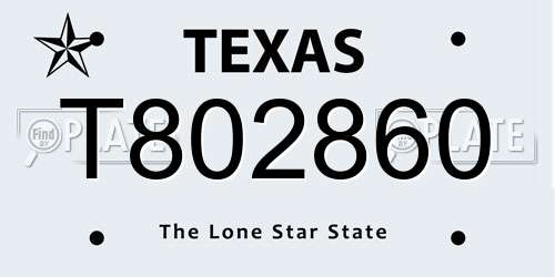 T802860 Texas License Plate