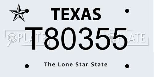 T80355 Texas License Plate