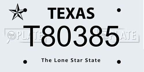 T80385 Texas License Plate