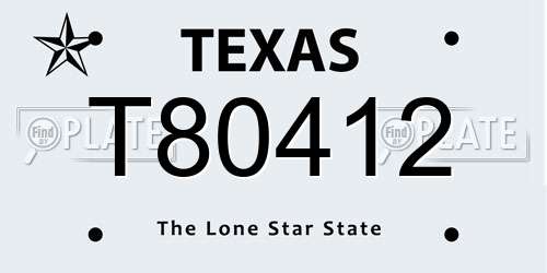 T80412 Texas License Plate