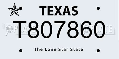 T807860 Texas License Plate