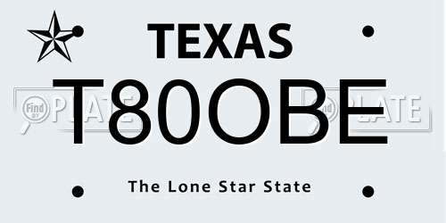 T80OBE Texas License Plate