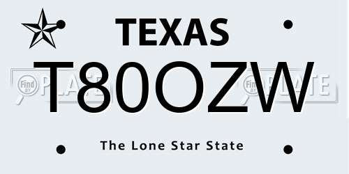 T80OZW Texas License Plate