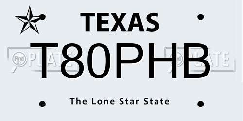 T80PHB Texas License Plate