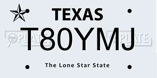 T80YMJ Texas License Plate