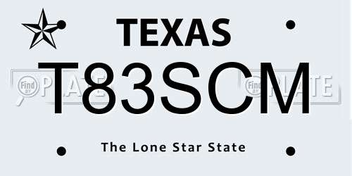 T83SCM Texas License Plate