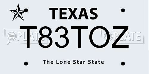 T83TOZ Texas License Plate