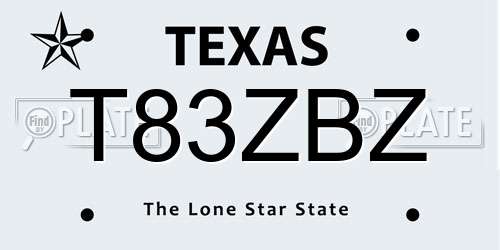 T83ZBZ Texas License Plate