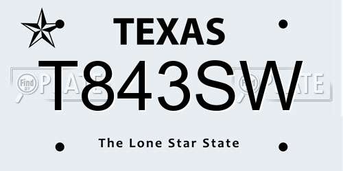 T843SW Texas License Plate