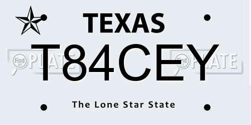 T84CEY Texas License Plate