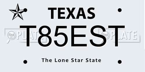 T85EST Texas License Plate
