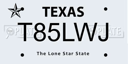 T85LWJ Texas License Plate