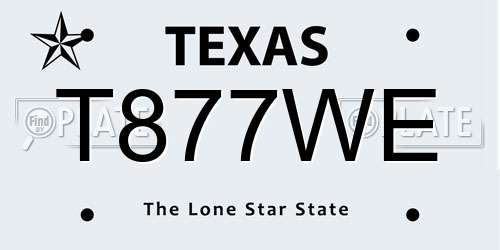 T877WE Texas License Plate