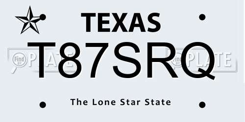 T87SRQ Texas License Plate