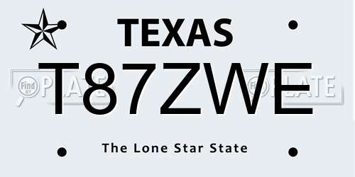 T87ZWE Texas License Plate