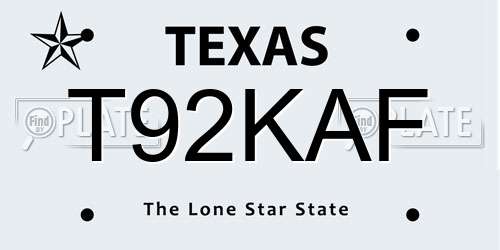 T92KAF Texas License Plate