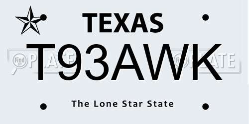 T93AWK Texas License Plate