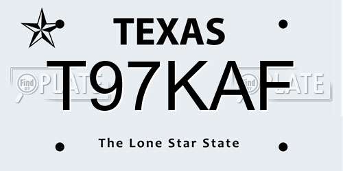 T97KAF Texas License Plate