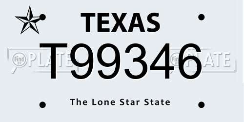 T99346 Texas License Plate