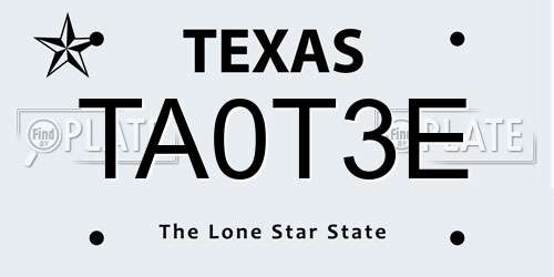 TA0T3E Texas License Plate