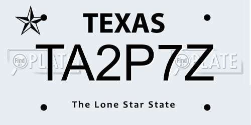 TA2P7Z Texas License Plate