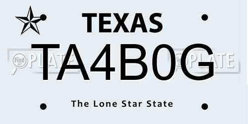 TA4B0G Texas License Plate