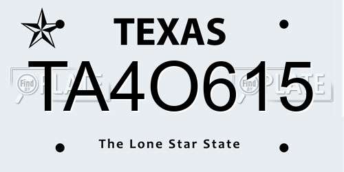 TA4O615 Texas License Plate