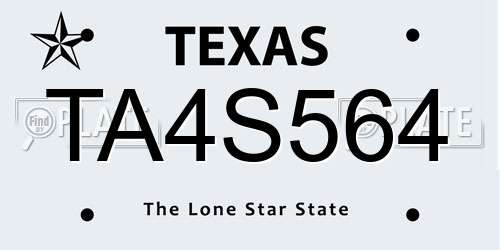 TA4S564 Texas License Plate