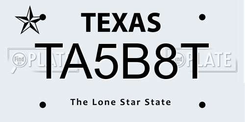 TA5B8T Texas License Plate
