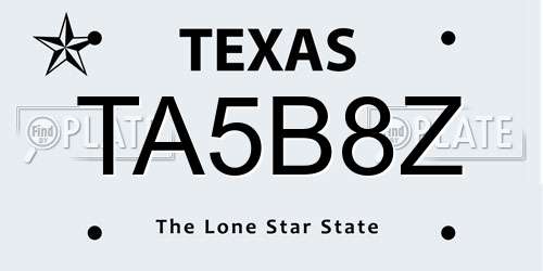 TA5B8Z Texas License Plate