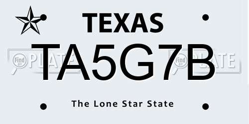 TA5G7B Texas License Plate