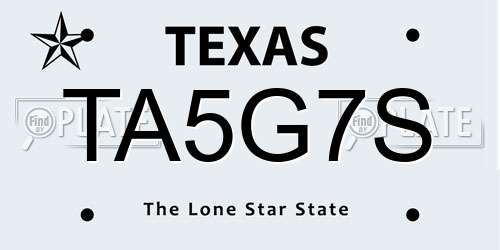 TA5G7S Texas License Plate