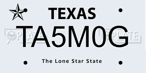 TA5M0G Texas License Plate