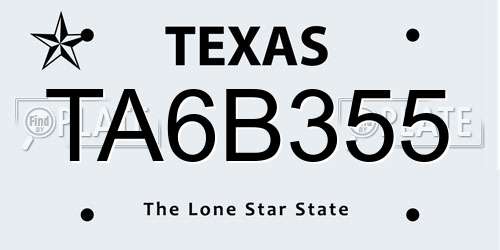TA6B355 Texas License Plate