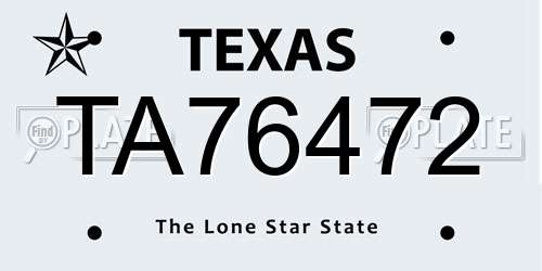 TA76472 Texas License Plate