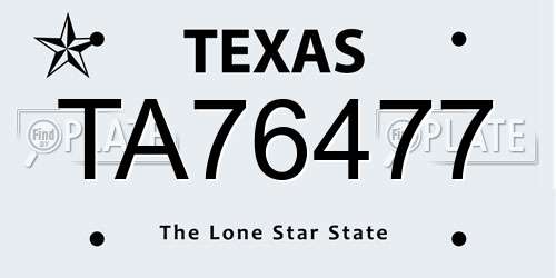 TA76477 Texas License Plate