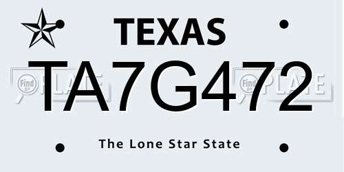 TA7G472 Texas License Plate