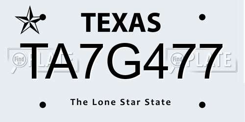 TA7G477 Texas License Plate