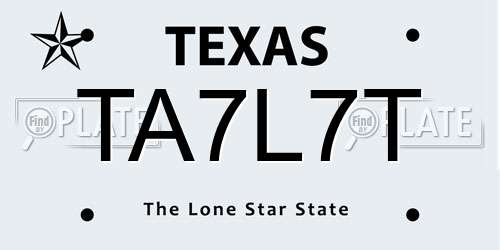 TA7L7T Texas License Plate