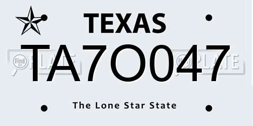 TA7O047 Texas License Plate