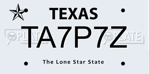 TA7P7Z Texas License Plate