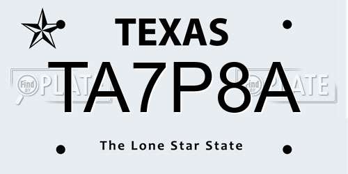 TA7P8A Texas License Plate