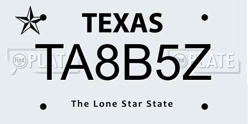 TA8B5Z Texas License Plate