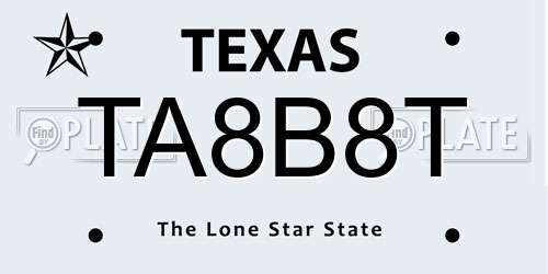 TA8B8T Texas License Plate