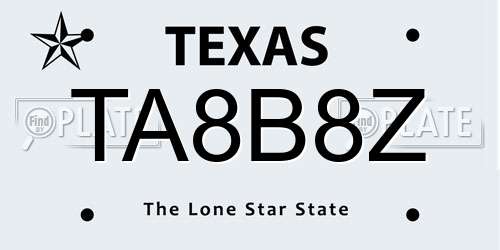 TA8B8Z Texas License Plate