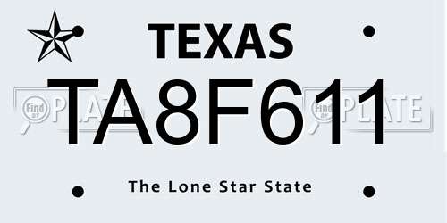 TA8F611 Texas License Plate